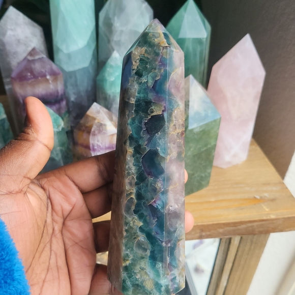 S-M-L-XL Rainbow Fluorite Crystal Tower Wands / 3rd Eye Chakra Cleansing Wand - Picture 2 of 5